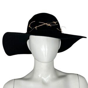 Diva Women's 100% Rabbit Fur Felt Hat Black Tan Ties NWT Made in Russia Cowgirl